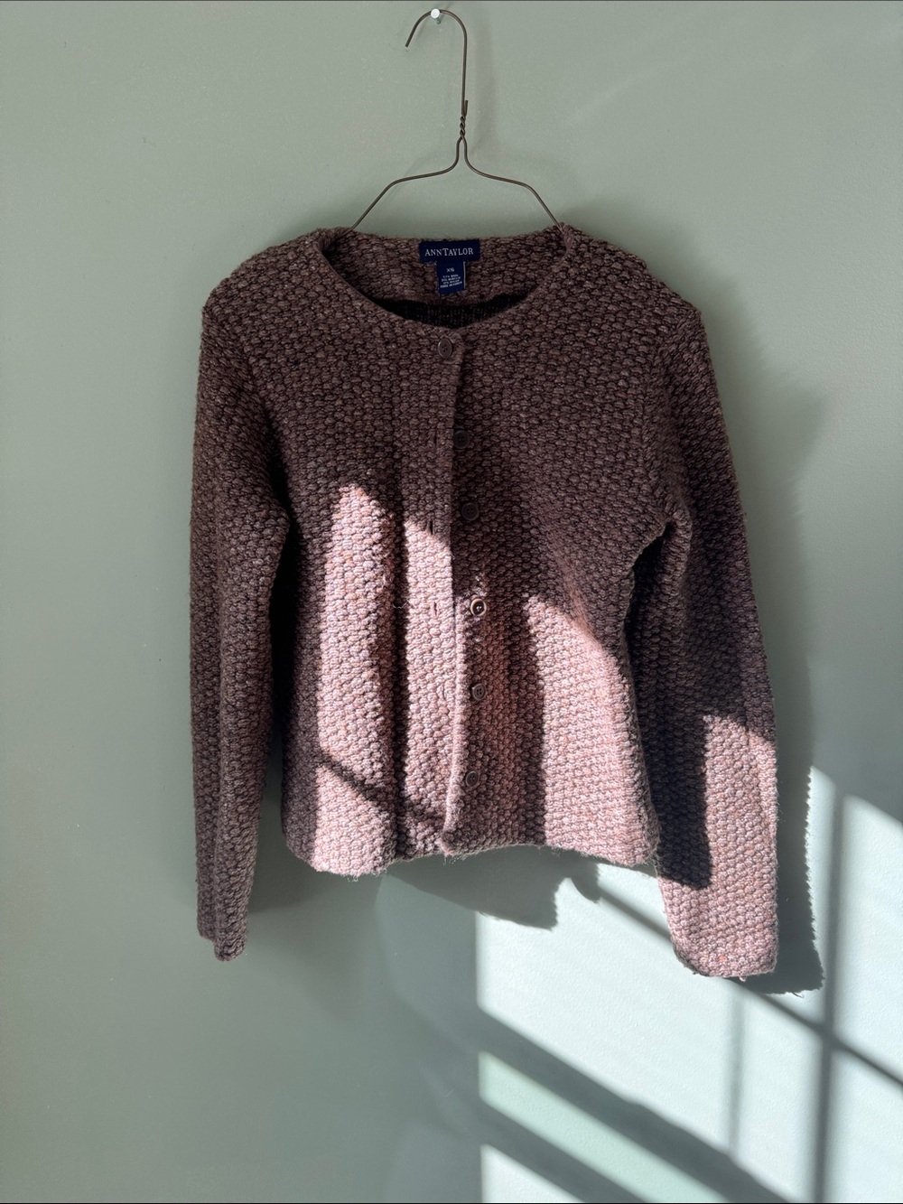 Ann Taylor Chunky Knit Button-Front Cardigan - Brown